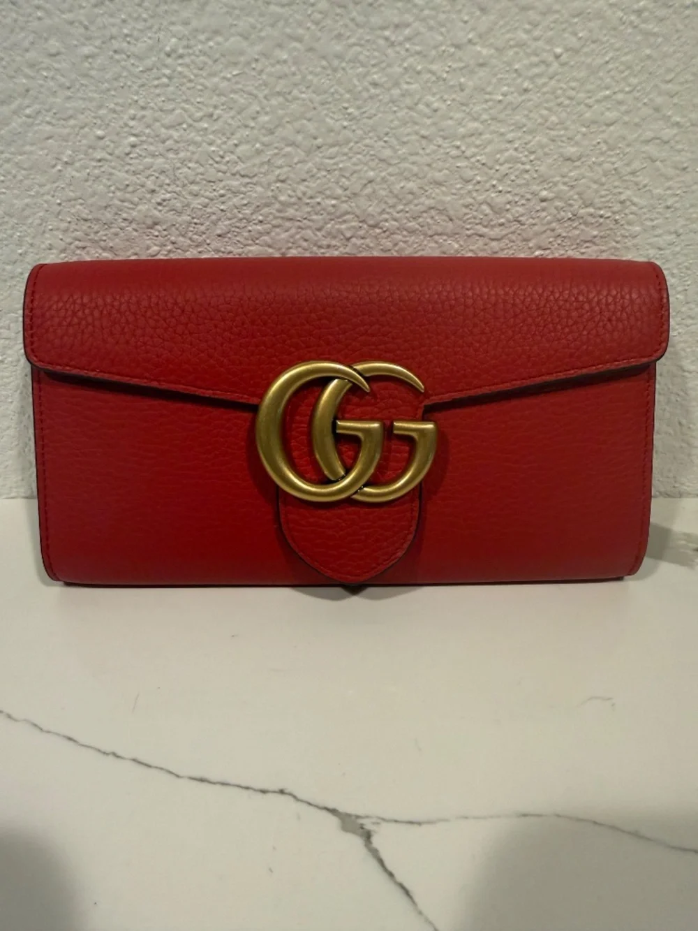 Marmont Continental Flap Wallet Red Pebbled Leather